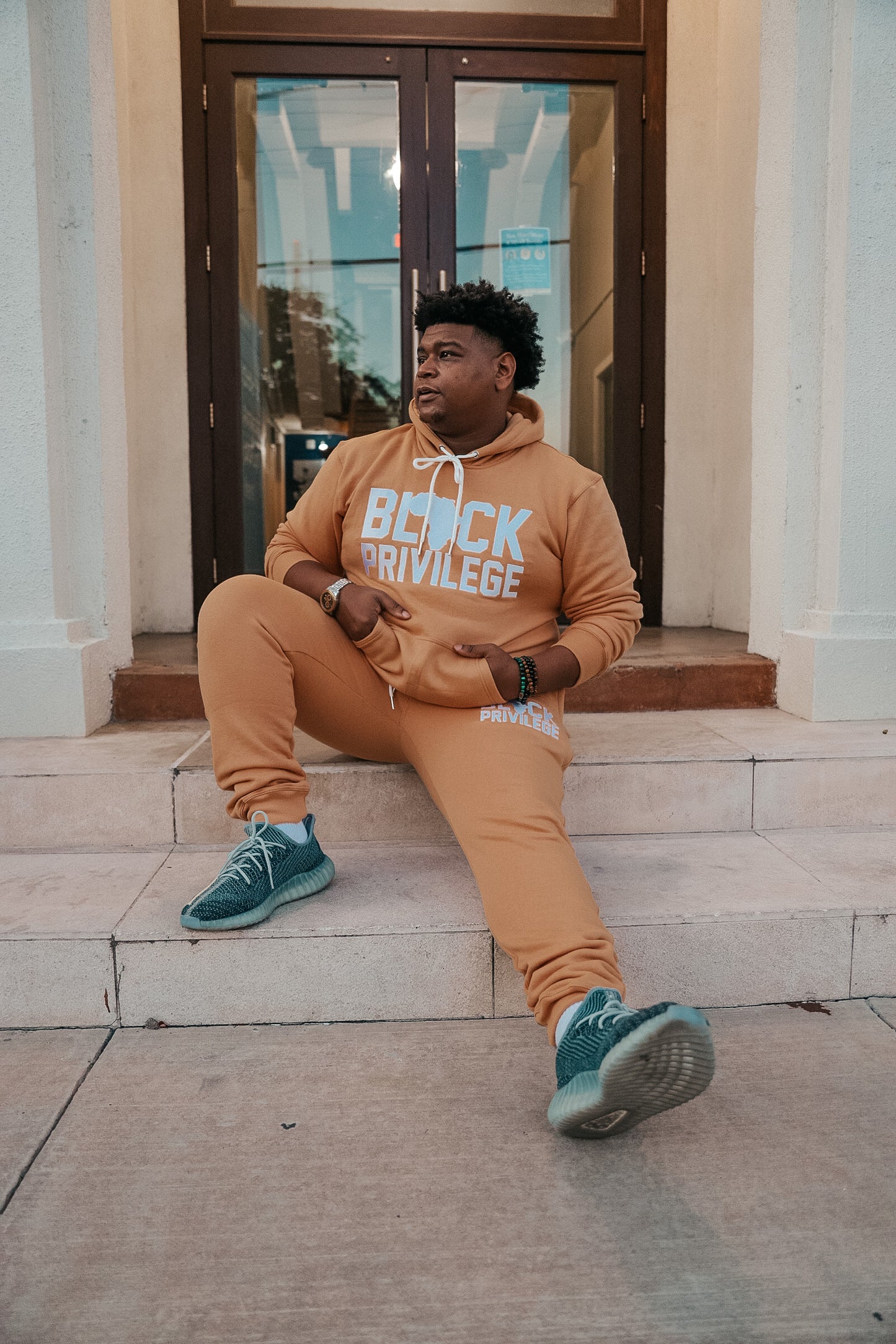 Black Privilege Hoodie + Jogger Set TAN