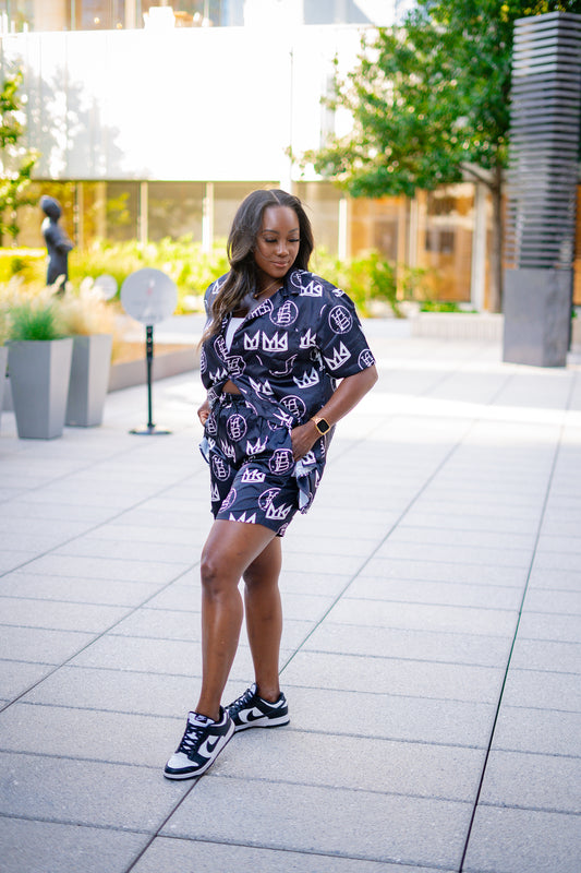 Young King Flourish Button Up Short Set