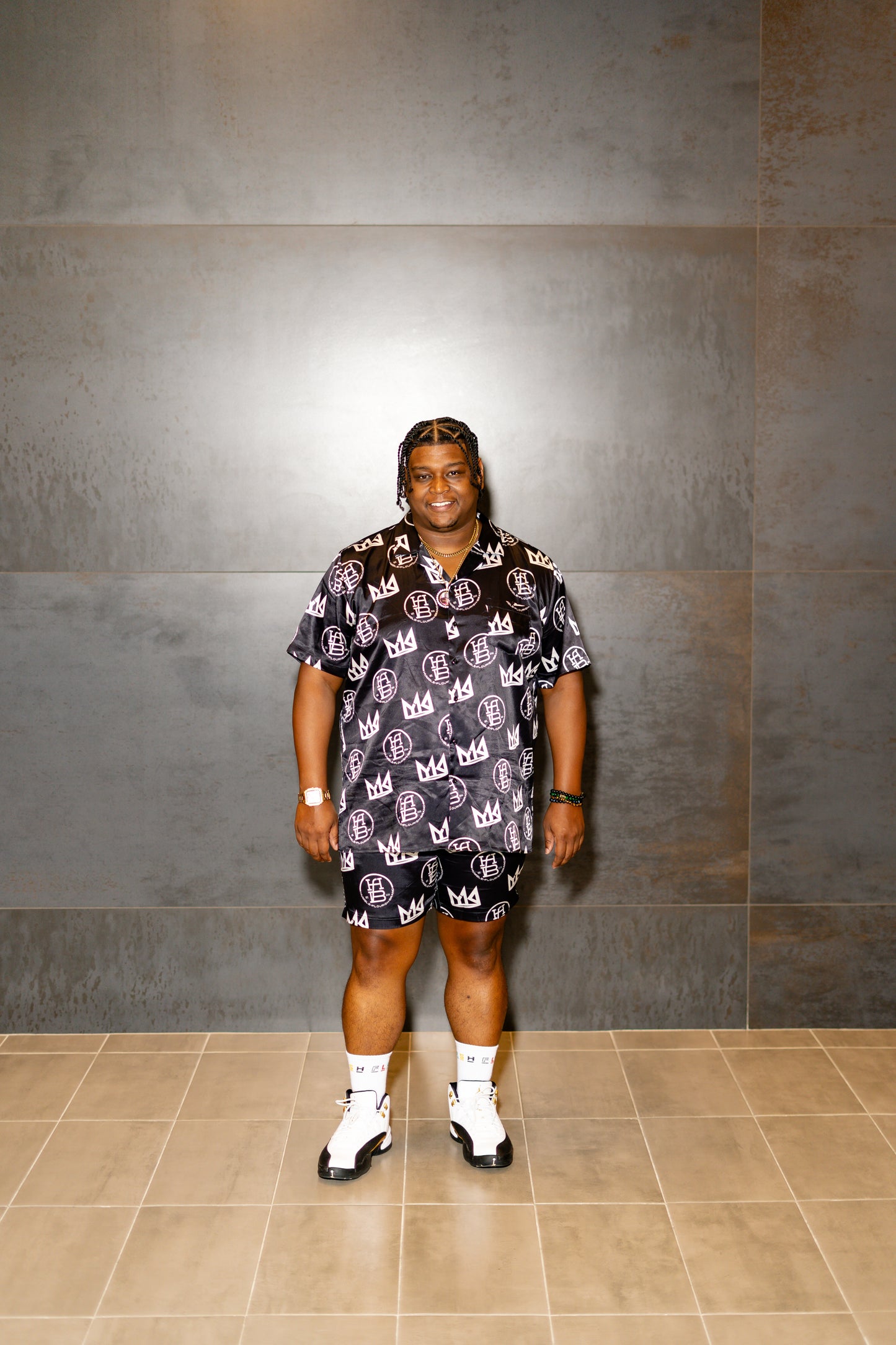 Young King Flourish Button Up Short Set
