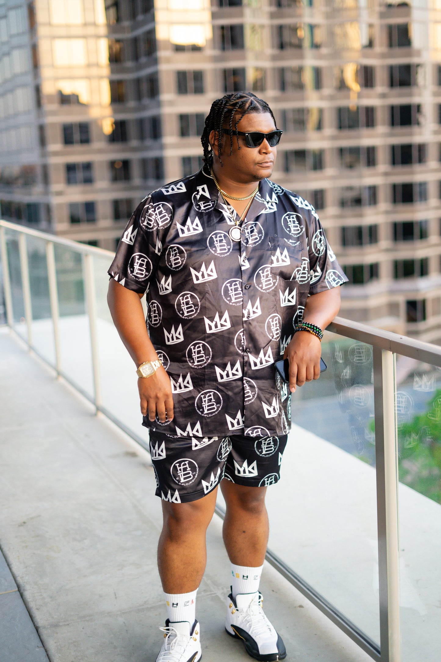 Young King Flourish Button Up Short Set