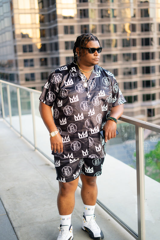 Young King Flourish Button Up Short Set