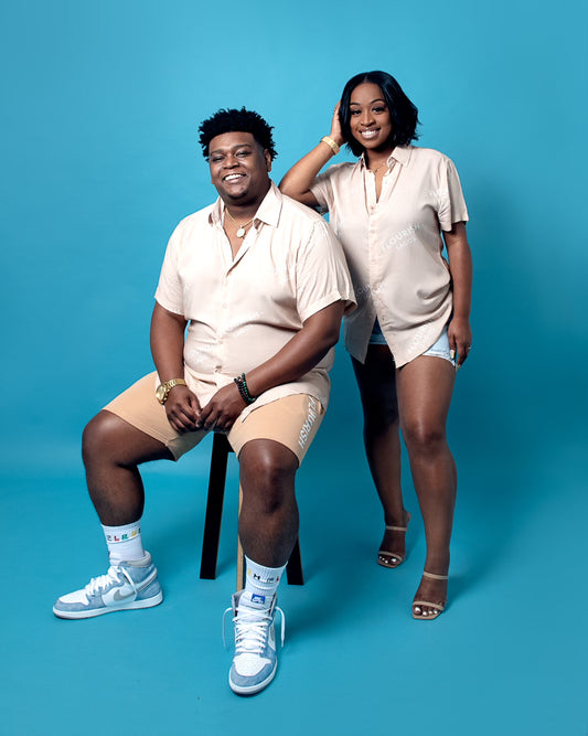 Logo Button Up Short Sleeve- TAN