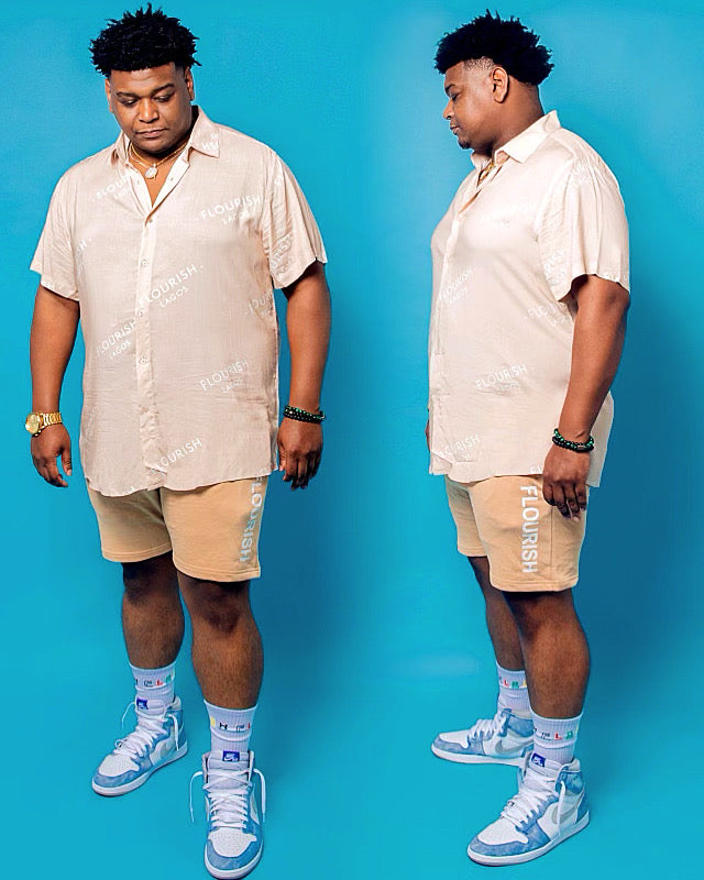 Logo Button Up Short Sleeve- TAN