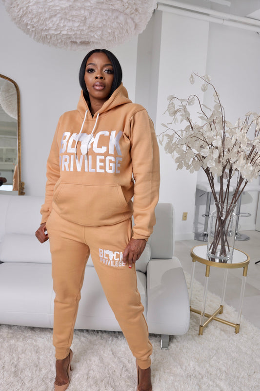 Black Privilege Hoodie + Jogger Set TAN