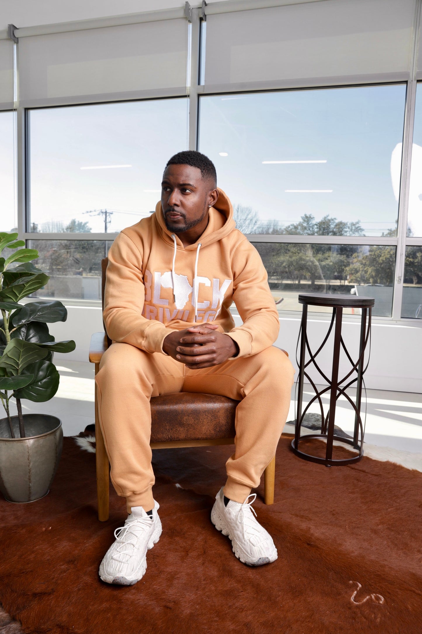 Black Privilege Hoodie + Jogger Set TAN