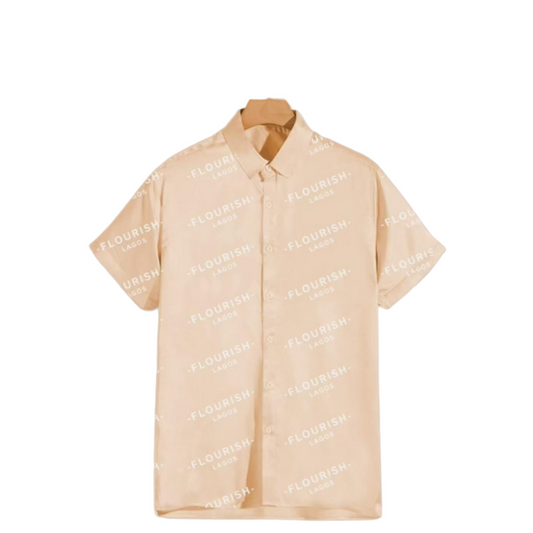 Logo Button Up Short Sleeve- TAN